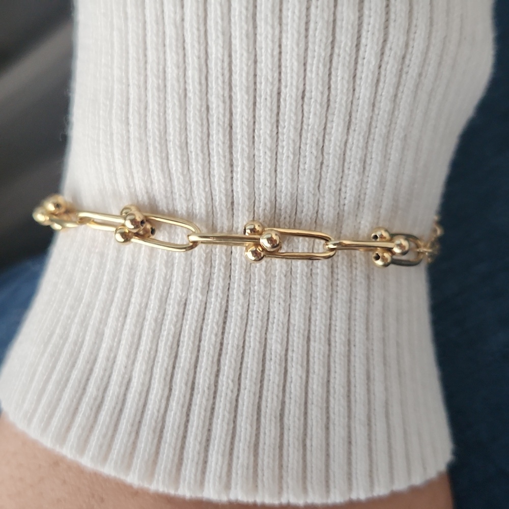18K Solid Gold 750M Elegant Gold Chain Bracelet- Tiffany Style Links
